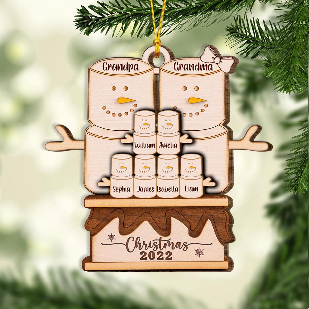 Grandma And Grandpa Marshmallow - Personalized Christmas Layered Wood Ornament