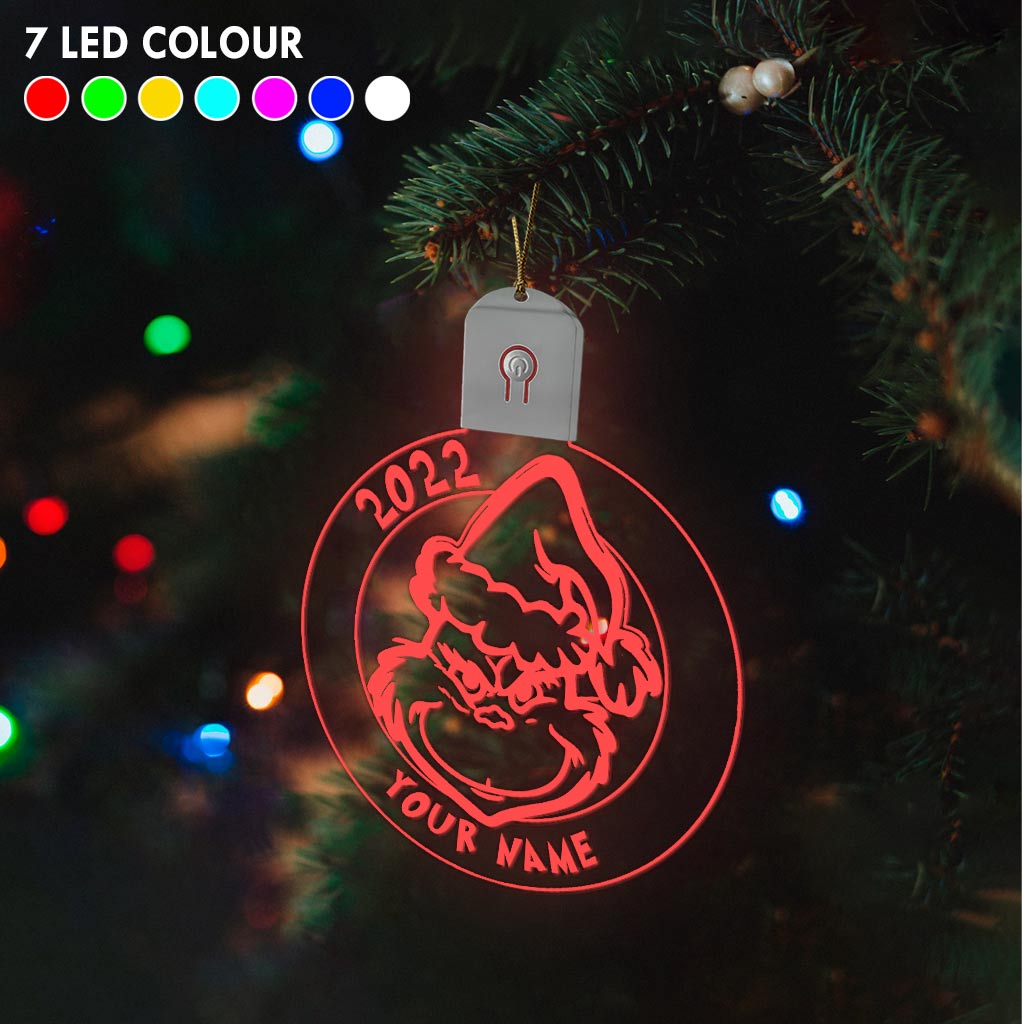 Merry Grinchmas - Personalized Christmas Stole Christmas Round Led Acrylic Ornament