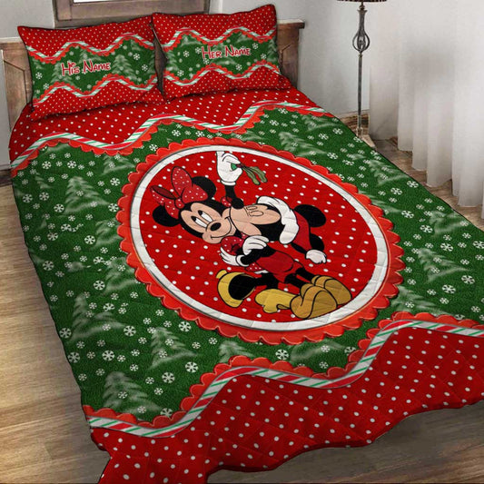 Mouse Ears Couple - Personalized Christmas Quilt Set