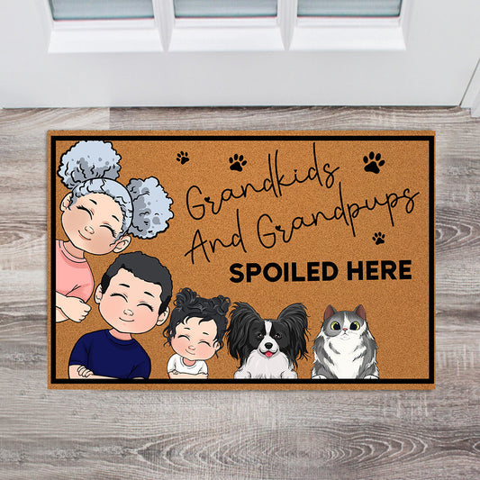 Grandkids And Grandpups Spoiled Here - Personalized Mother's Day Grandma Doormat