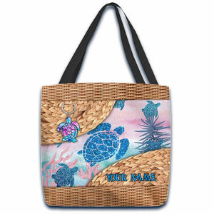 A Girl Who Loves Turtles - Personalized Turtle Tote Bag With 3D Pattern Print