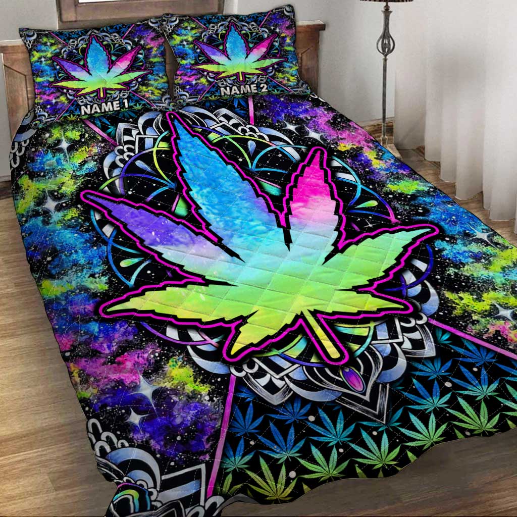Psychedelic Leaves - Personalized Weed Quilt Set