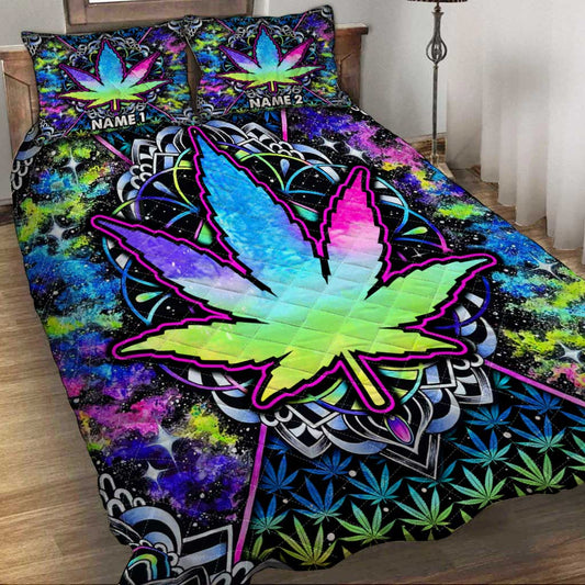 Psychedelic Leaves - Personalized Weed Quilt Set