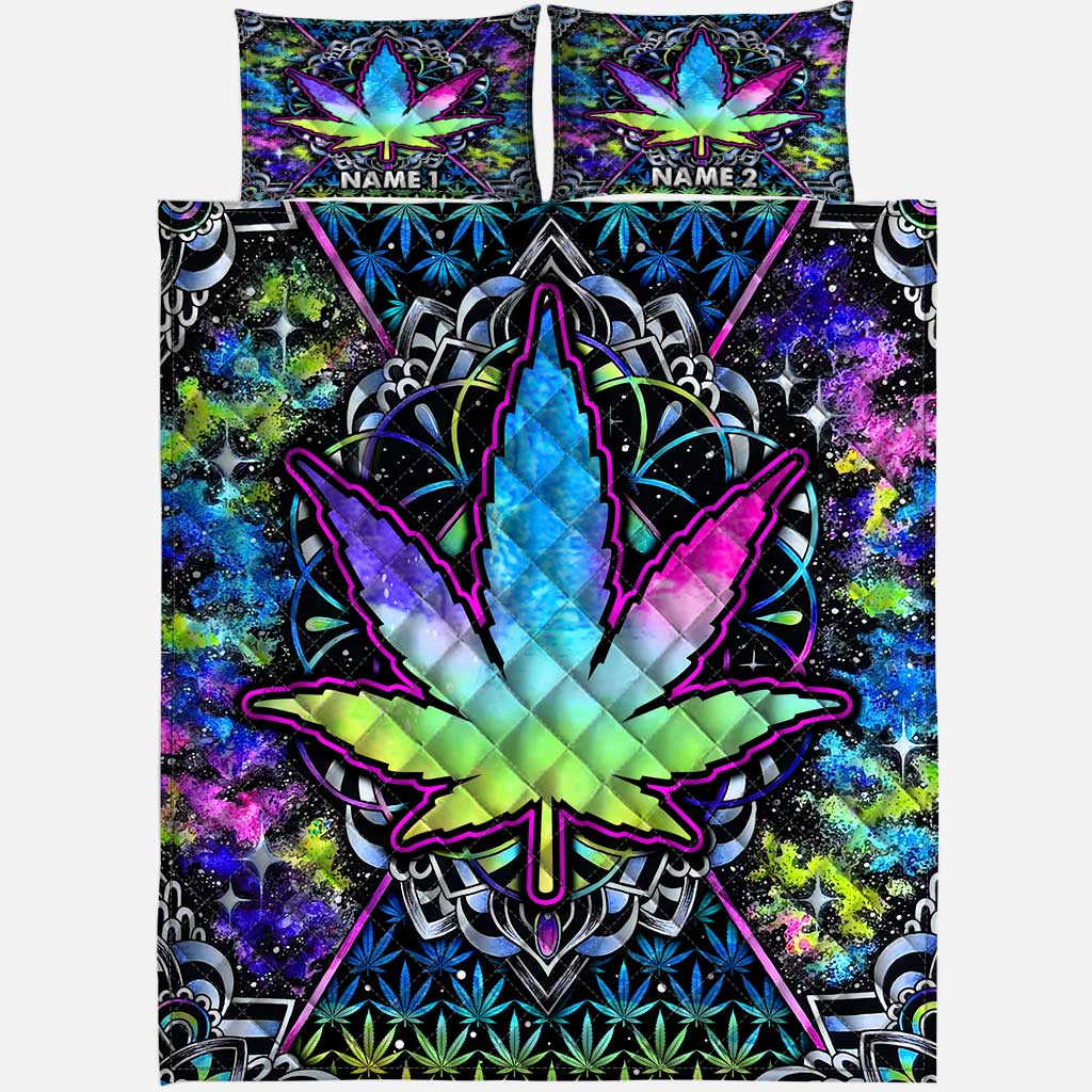 Psychedelic Leaves - Personalized Weed Quilt Set
