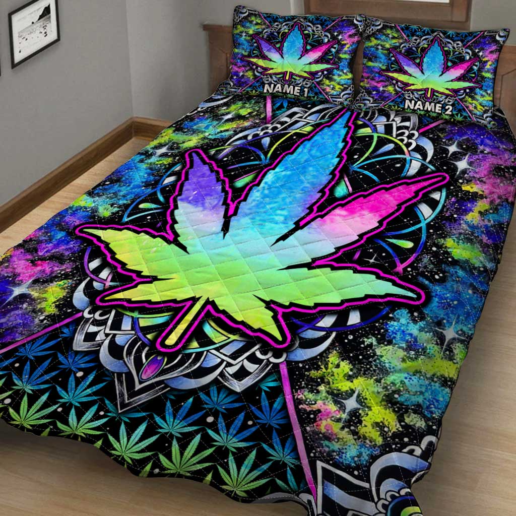 Psychedelic Leaves - Personalized Weed Quilt Set