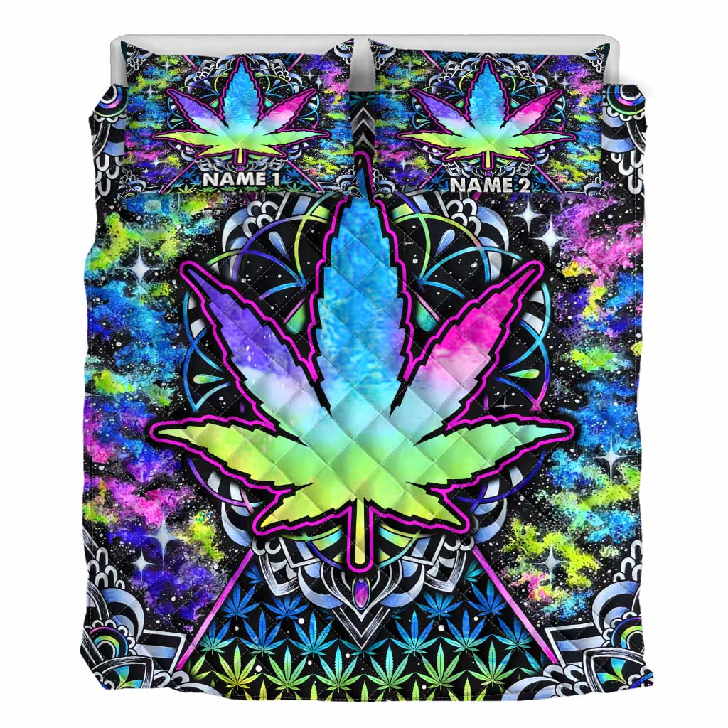 Psychedelic Leaves - Personalized Weed Quilt Set
