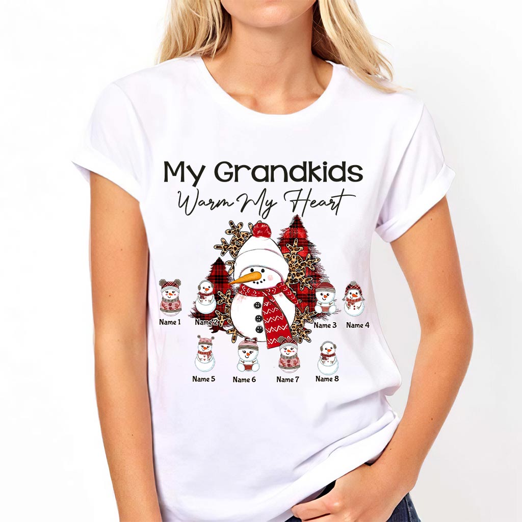 My Grandkids Warm My Heart - Personalized Christmas Grandma T-shirt and Hoodie