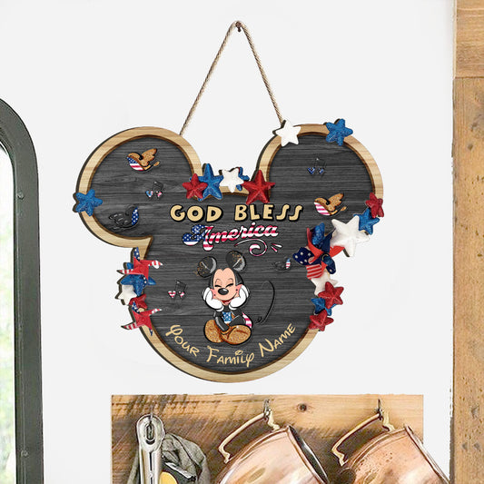 Happy 4th Of July - Personalized Independence Day Mouse Wood Sign