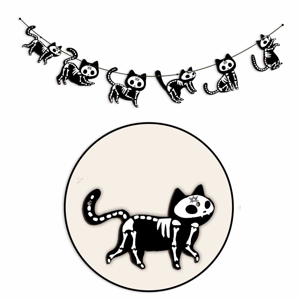 Witchy Vibes Cat Skeleton - Halloween Black Cat 6 Pieces Garland