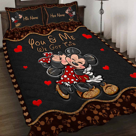 Cute Mouse Ears - Personalized Quilt Set With Leather Pattern Print
