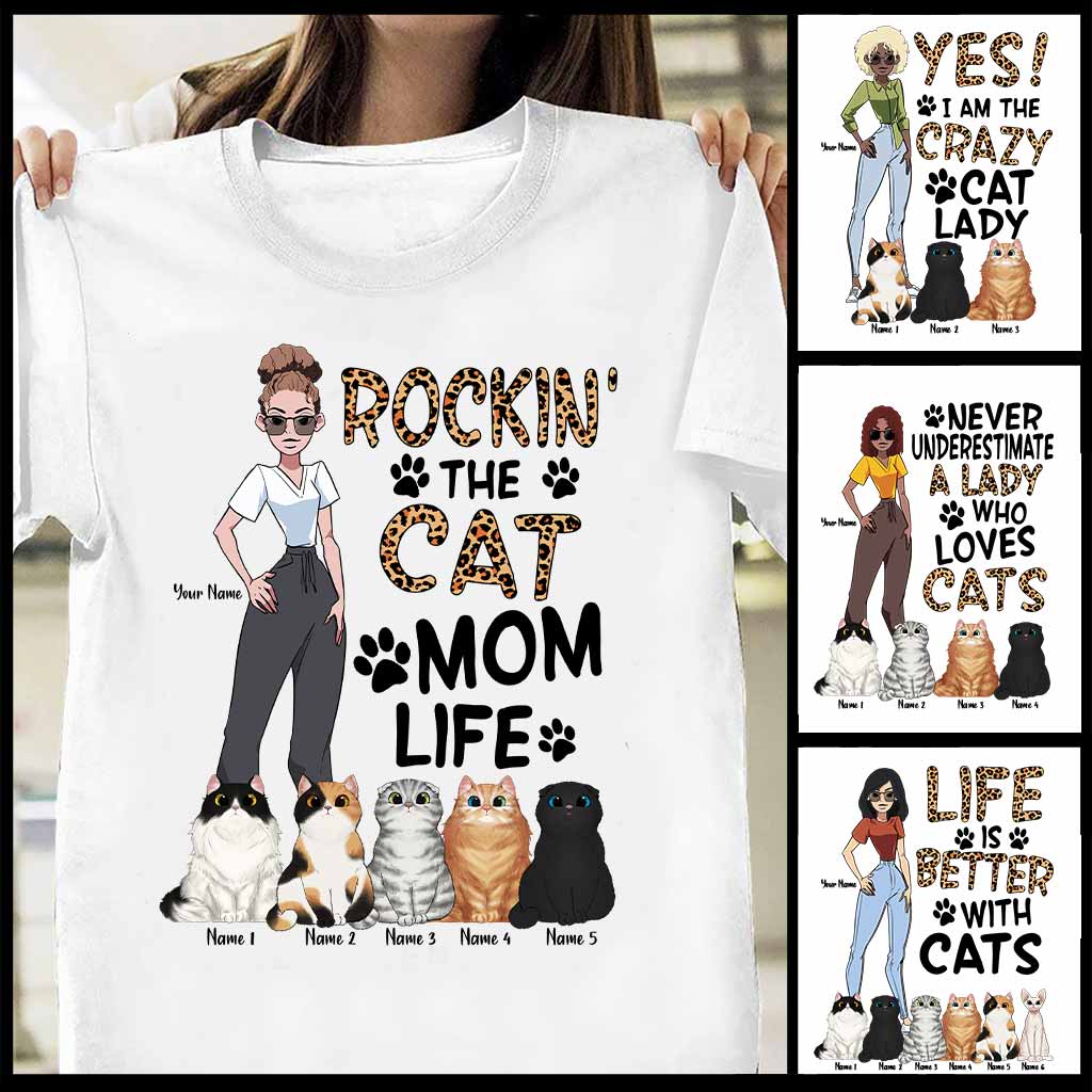 Rockin The Cat Mom Life - Personalized Cat T-shirt and Hoodie