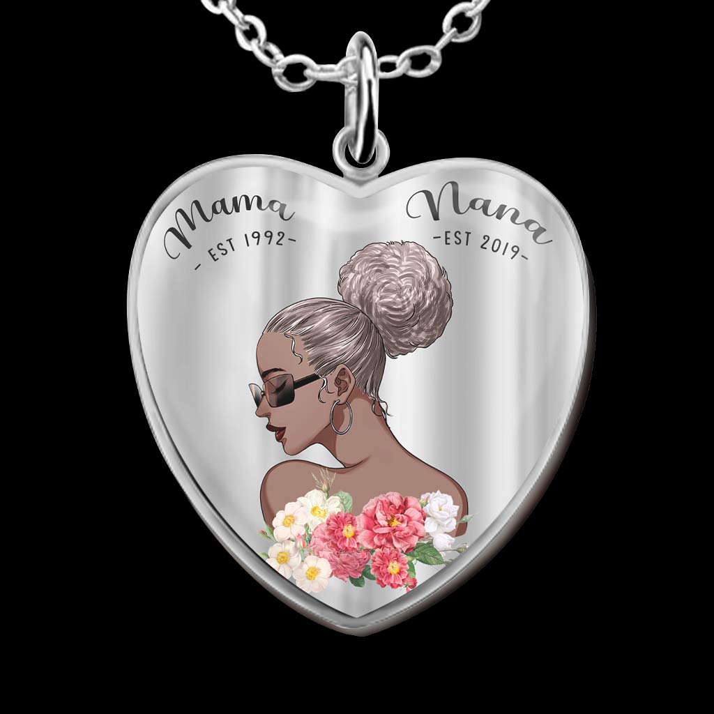 Mama Nana Necklace - Personalized Mother's Day Grandma Heart Pendant Necklace