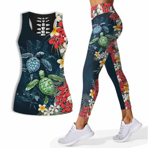 Aloha Summer Tropical Turtle - Turtle Hollow Tank Top And Leggings