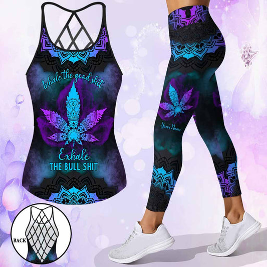 Inhale The Good Shit - Personalized Weed Cross Tank Top and Leggings