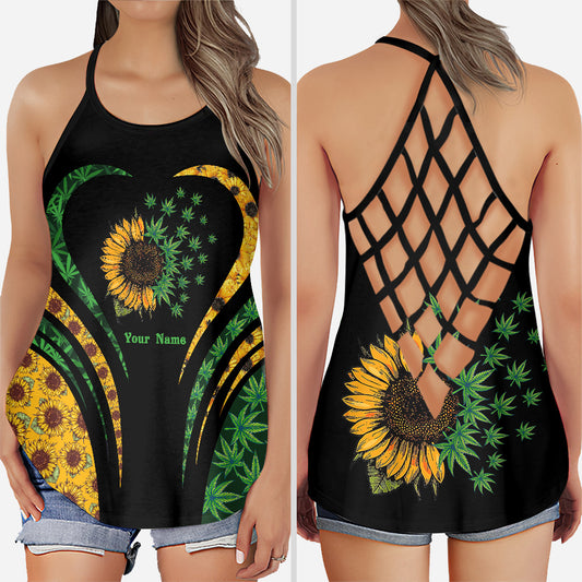 Sunflower And Weed - Personalized Weed Cross Tank Top
