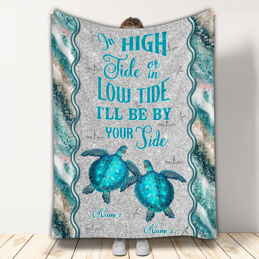 In High Tide - Personalized Couple Turtle Blanket