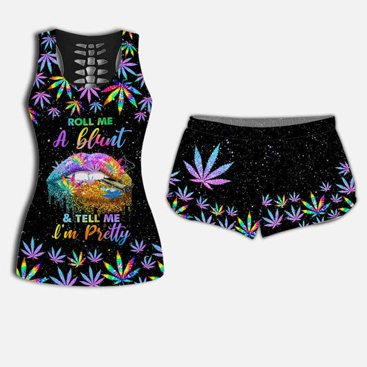 Roll Me A Blunt And Tell Me I'm Pretty - Weed Hollow Tank Top and Women Shorts