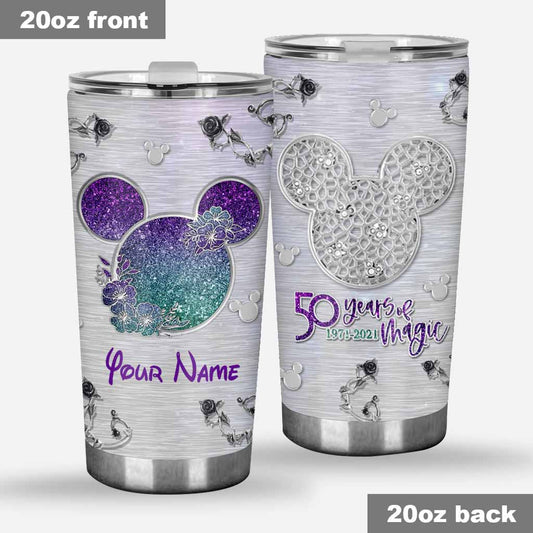 50 Years Of Magic - Personalized Mouse Tumbler With Metal Pattern Print