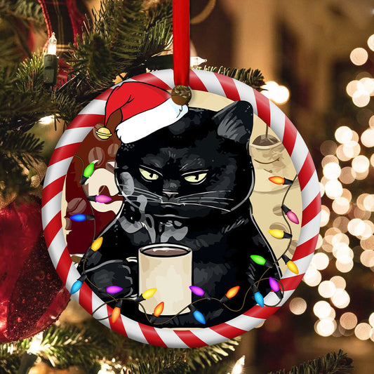 Christmas Cat Drink Coffee I Hate People - Cat Ornament (Printed On Both Sides) 1022