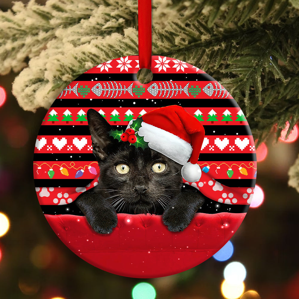 Black Cat Christmas Sweater Pattern - Cat Ornament (Printed On Both Sides) 1022
