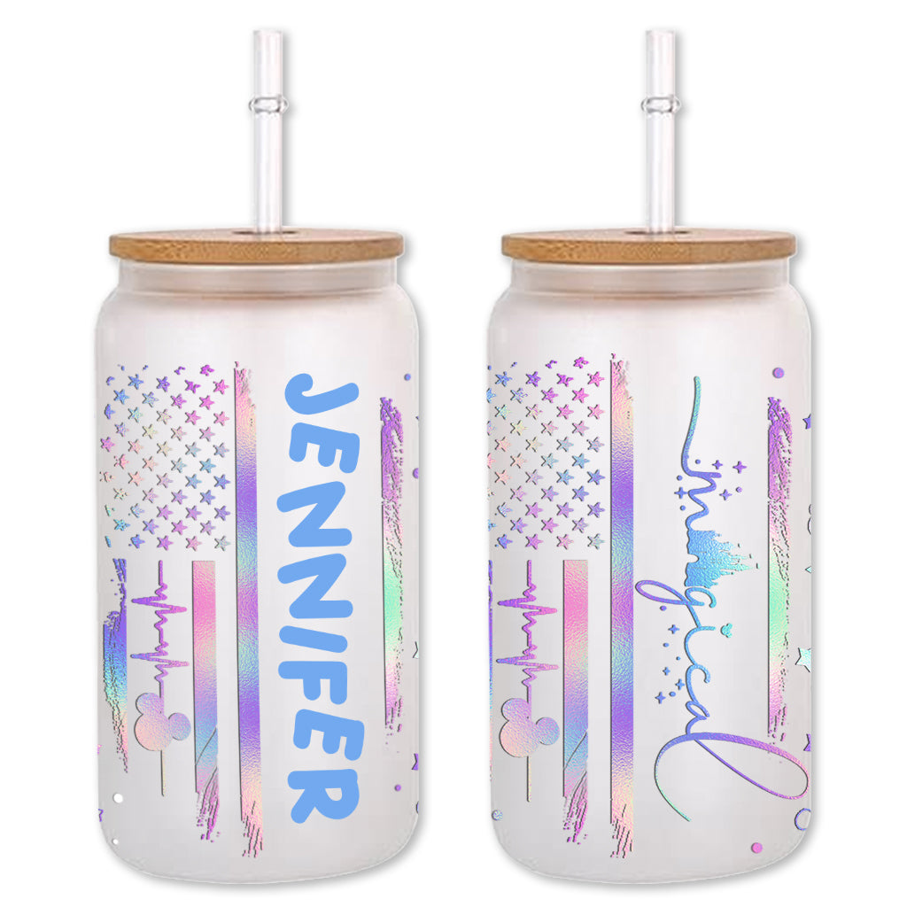 Mouse Ears Stars And Stripes - Personalized Mouse Can Glass