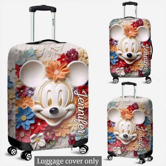 3D Effect Floral - Personalized Mouse Luggage Cover