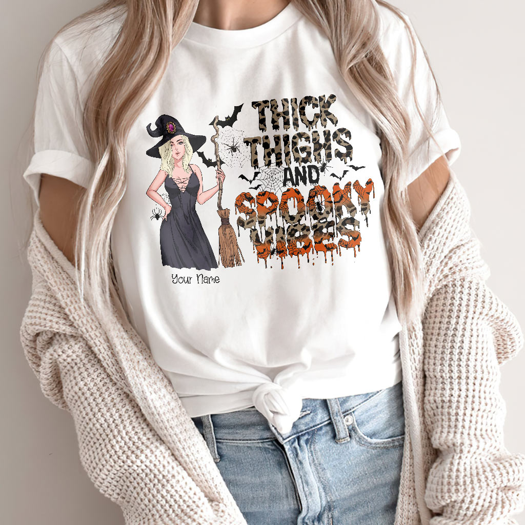 Thick Thighs And Spooky Vibes - Personalized Witch T-shirt and Hoodie