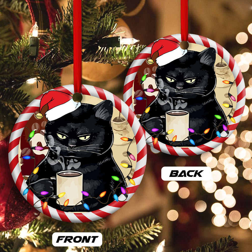 Christmas Cat Drink Coffee I Hate People - Cat Ornament (Printed On Both Sides) 1022
