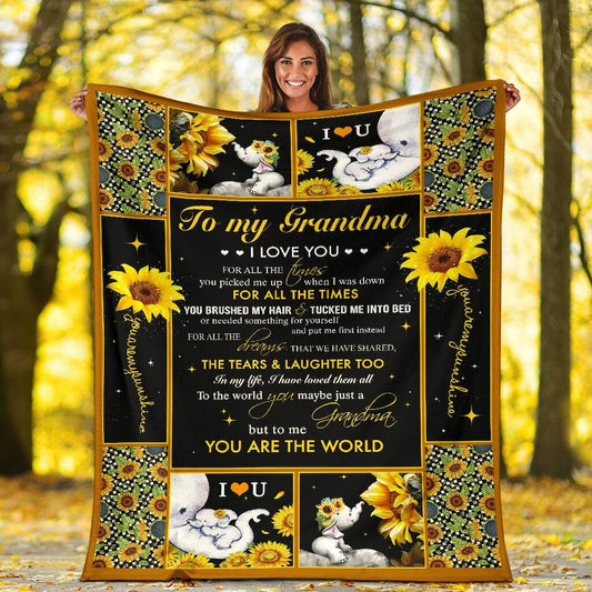 To My Grandma Elephant Sunflower From Granddaughter To My Grandma I Love You For All Times Gift For Grandma - Grandma Blanket 0921