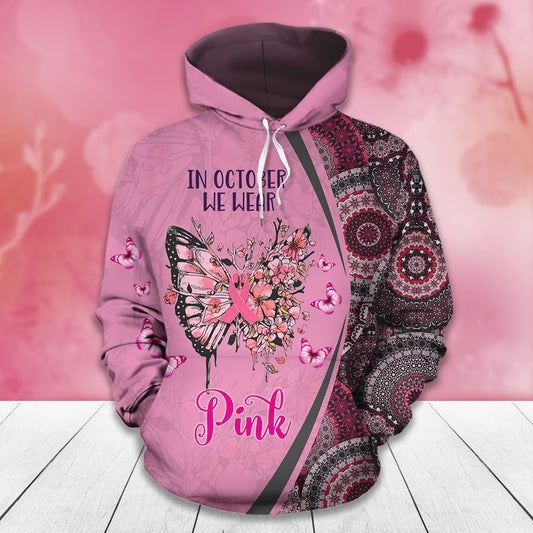 In October We Wear Pink Butterflies - Breast Cancer Awareness All Over T-shirt and Hoodie 0822
