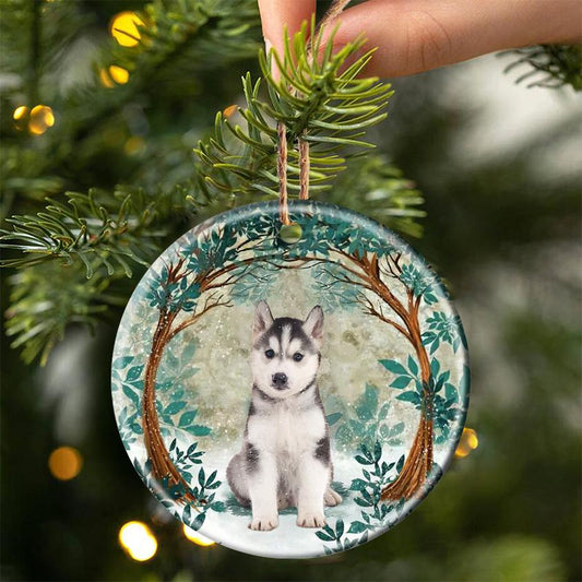 Husky Puppy Among Forest - Dog Ornament (Printed On Both Sides) 1022