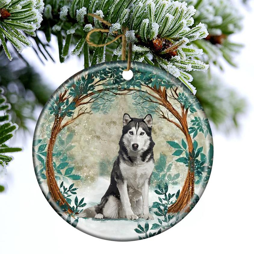 Husky Among Forest - Dog Ornament (Printed On Both Sides) 1022