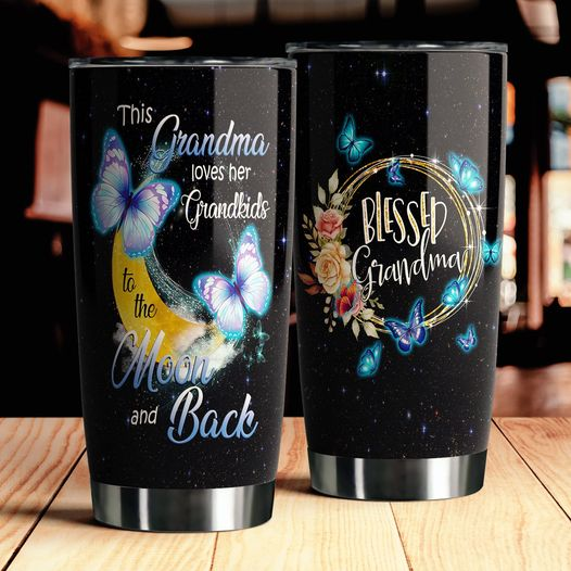 Mom Blessed Grandma butterfly Stainless Steel Tumbler Cup, Mother's day gift for mom - Grandma Tumbler 0921