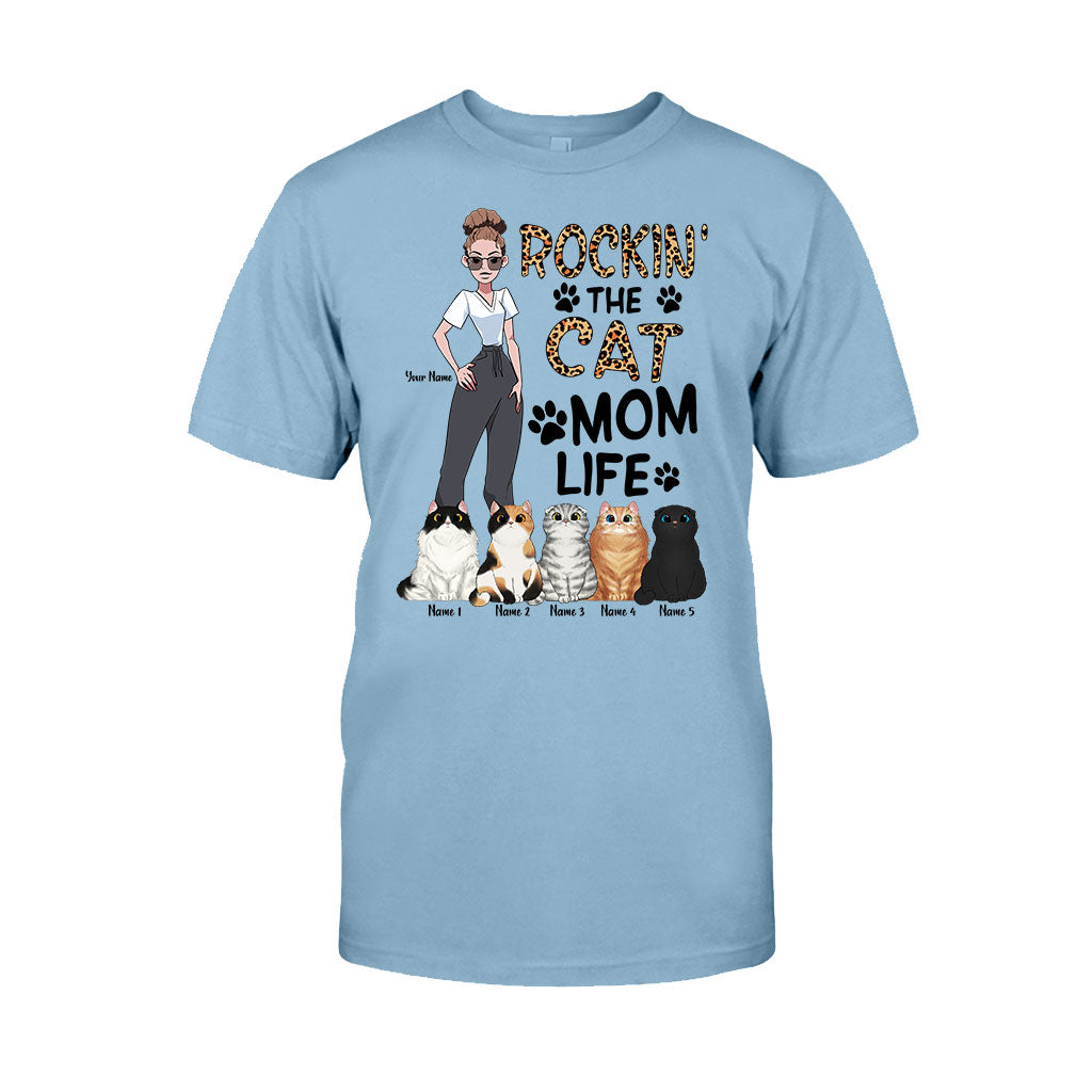 Rockin The Cat Mom Life - Personalized Cat T-shirt and Hoodie