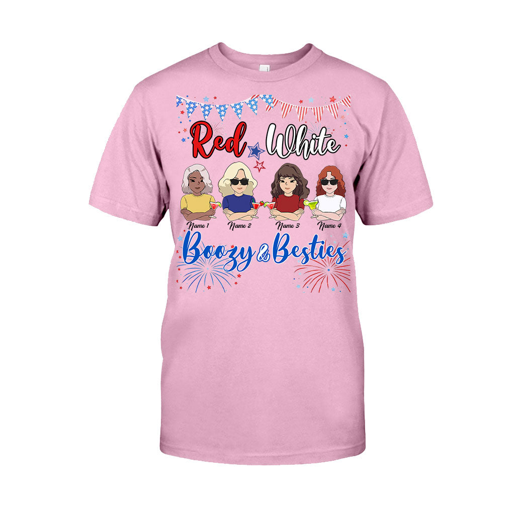 Red White Boozy And Besties - Personalized Independence Day T-shirt and Hoodie
