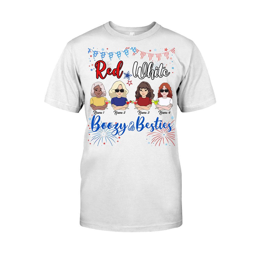 Red White Boozy And Besties - Personalized Independence Day T-shirt and Hoodie