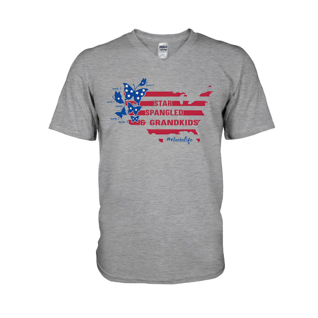 Star Spangled And Grandkids Patriotic - Personalized Independence Day Grandma T-shirt and Hoodie