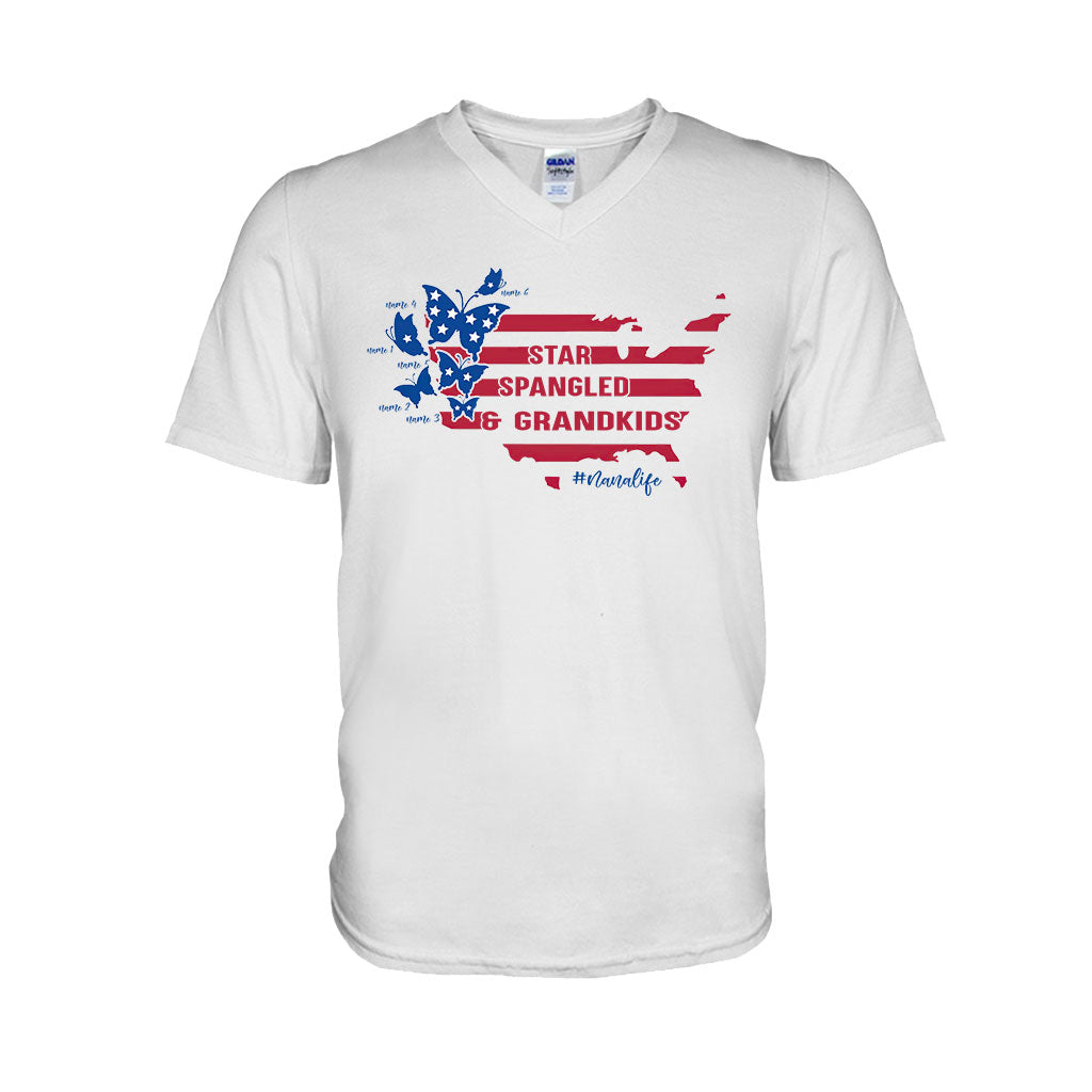 Star Spangled And Grandkids Patriotic - Personalized Independence Day Grandma T-shirt and Hoodie