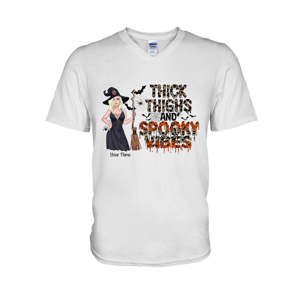 Thick Thighs And Spooky Vibes - Personalized Witch T-shirt and Hoodie