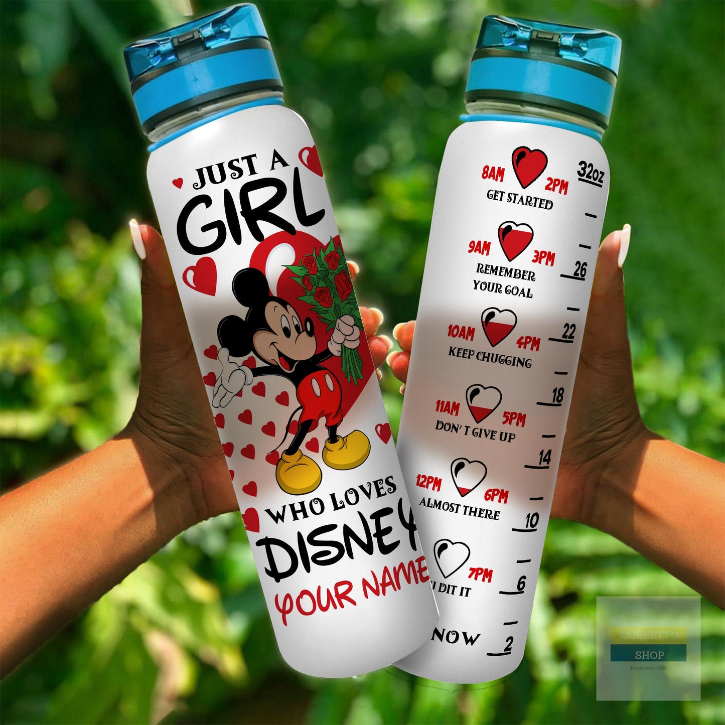 Just A Girl Who Loves - Personalized Mouse Water Tracker Bottle 0523