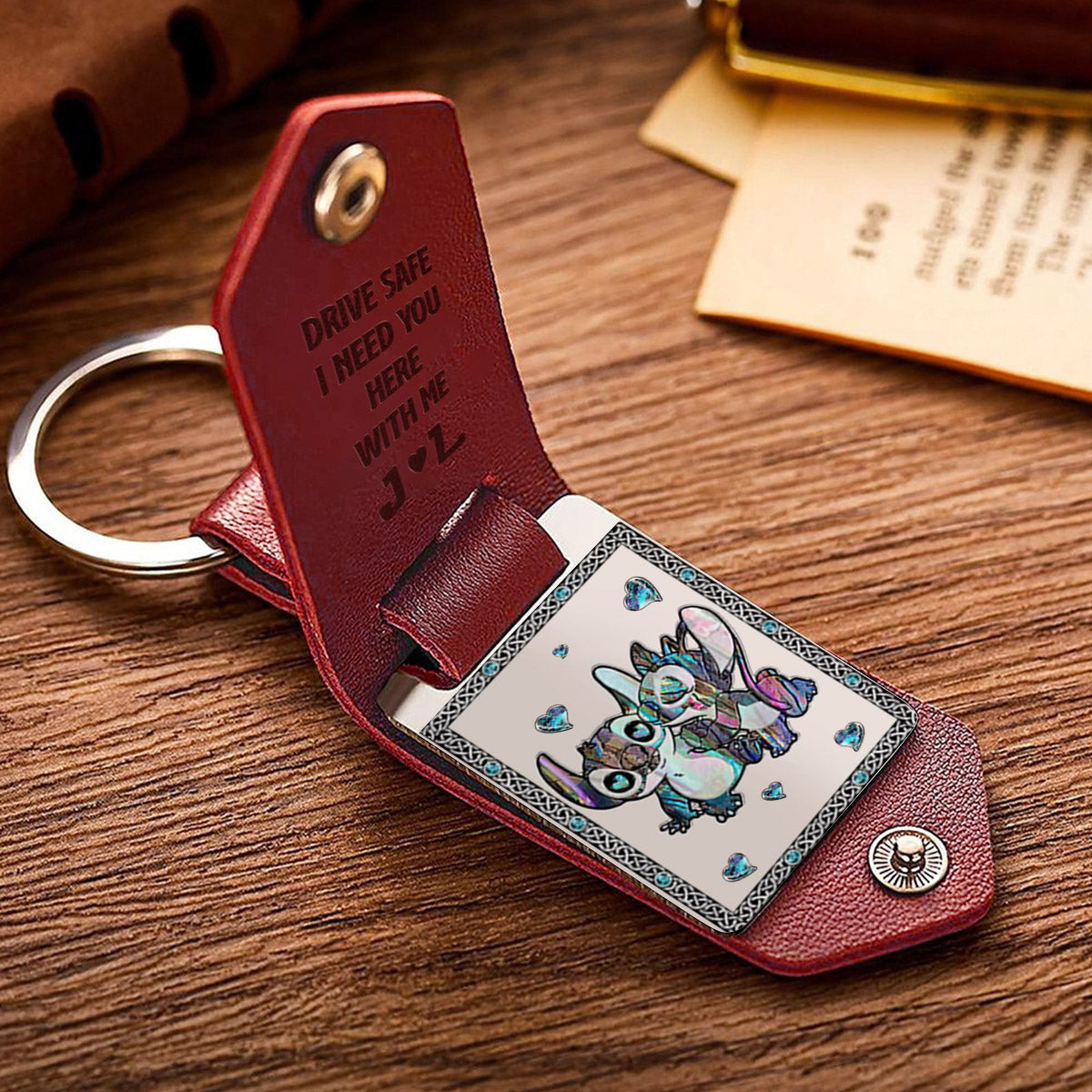Drive Safe I Need You Ohana Couple - Personalized Ohana Leather Photo Keychain