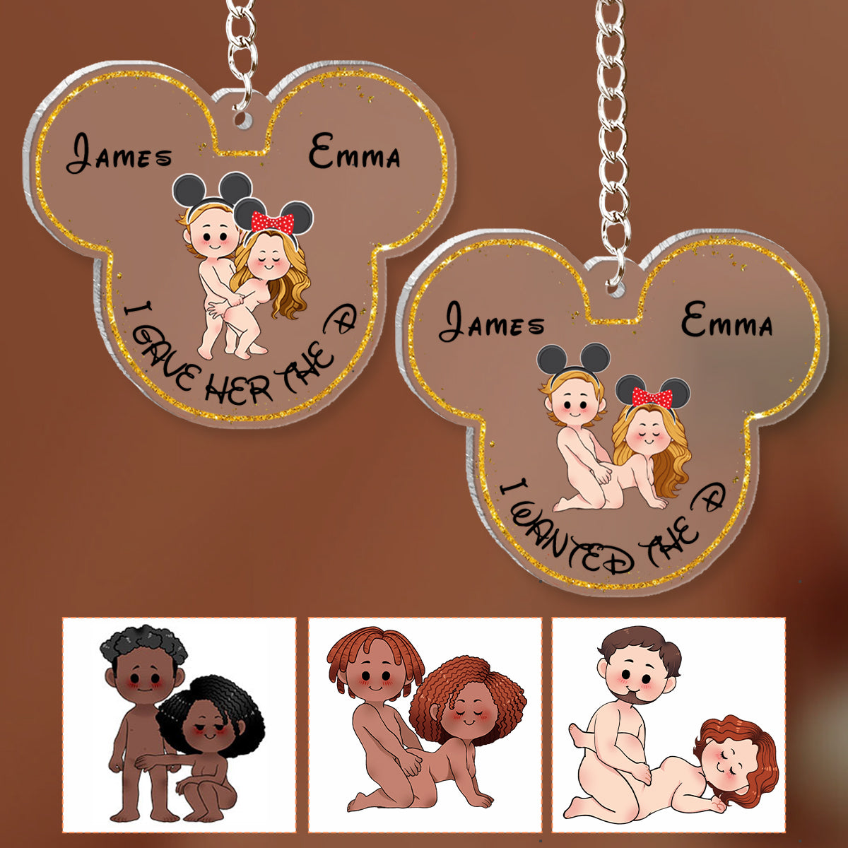 I Wanted The D I Gave Her The D Mouse Ears Couple - Personalized Mouse Transparent Keychain