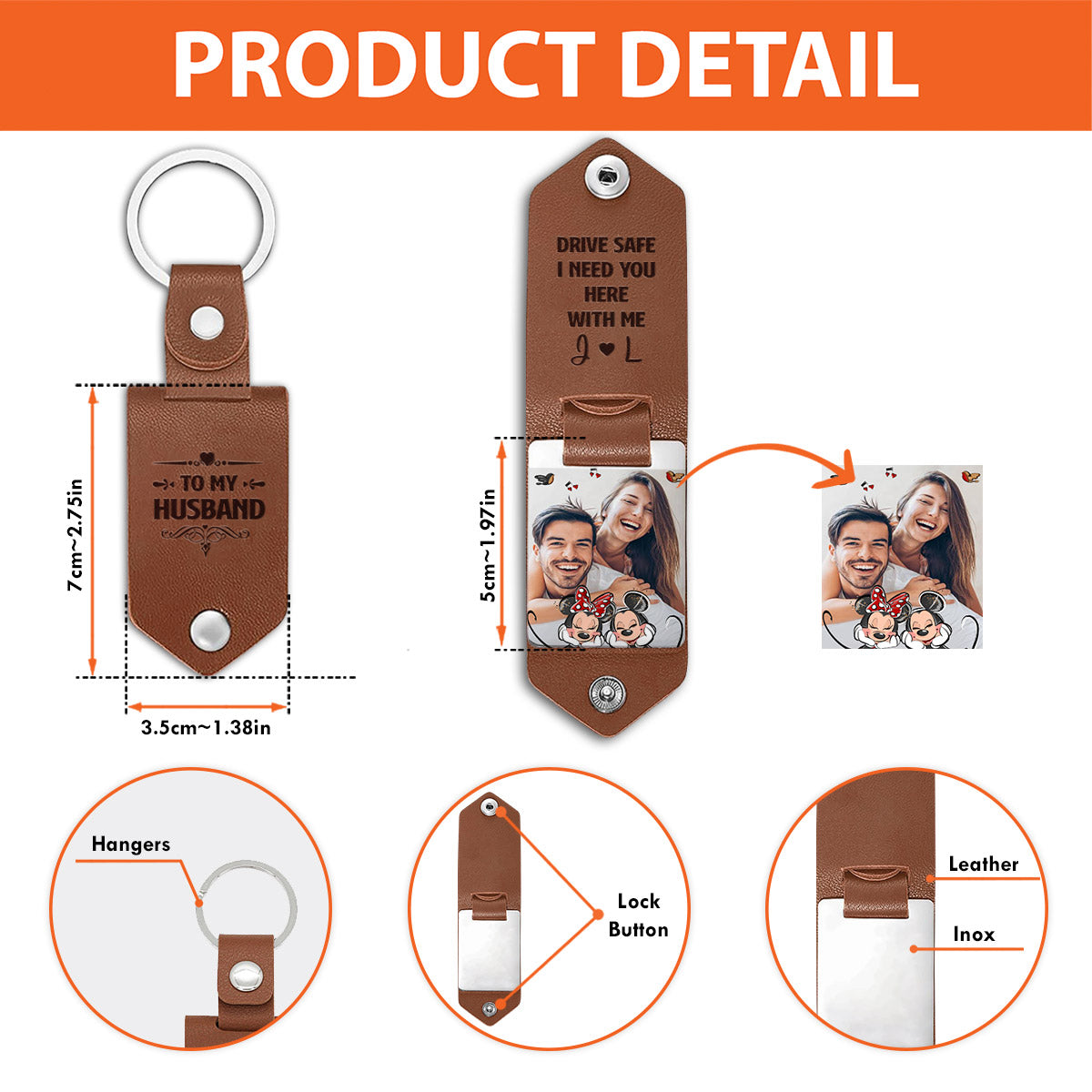 Drive Safe I Need You Mouse Ears Couple - Personalized Mouse Leather Photo Keychain