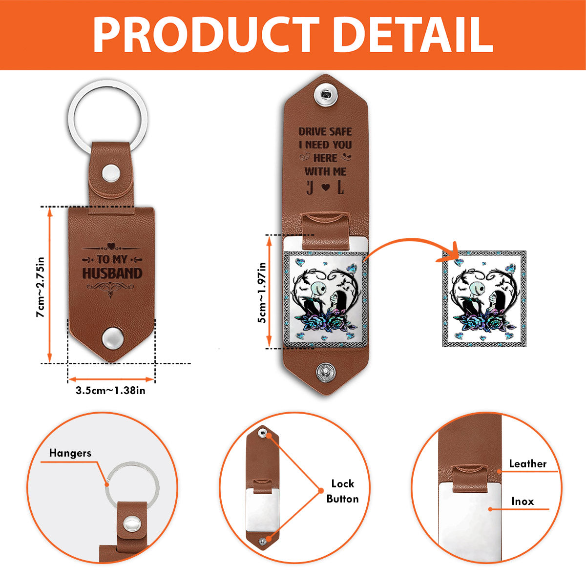 Drive Safe I Need You Nightmare Couple - Personalized Nightmare Leather Photo Keychain