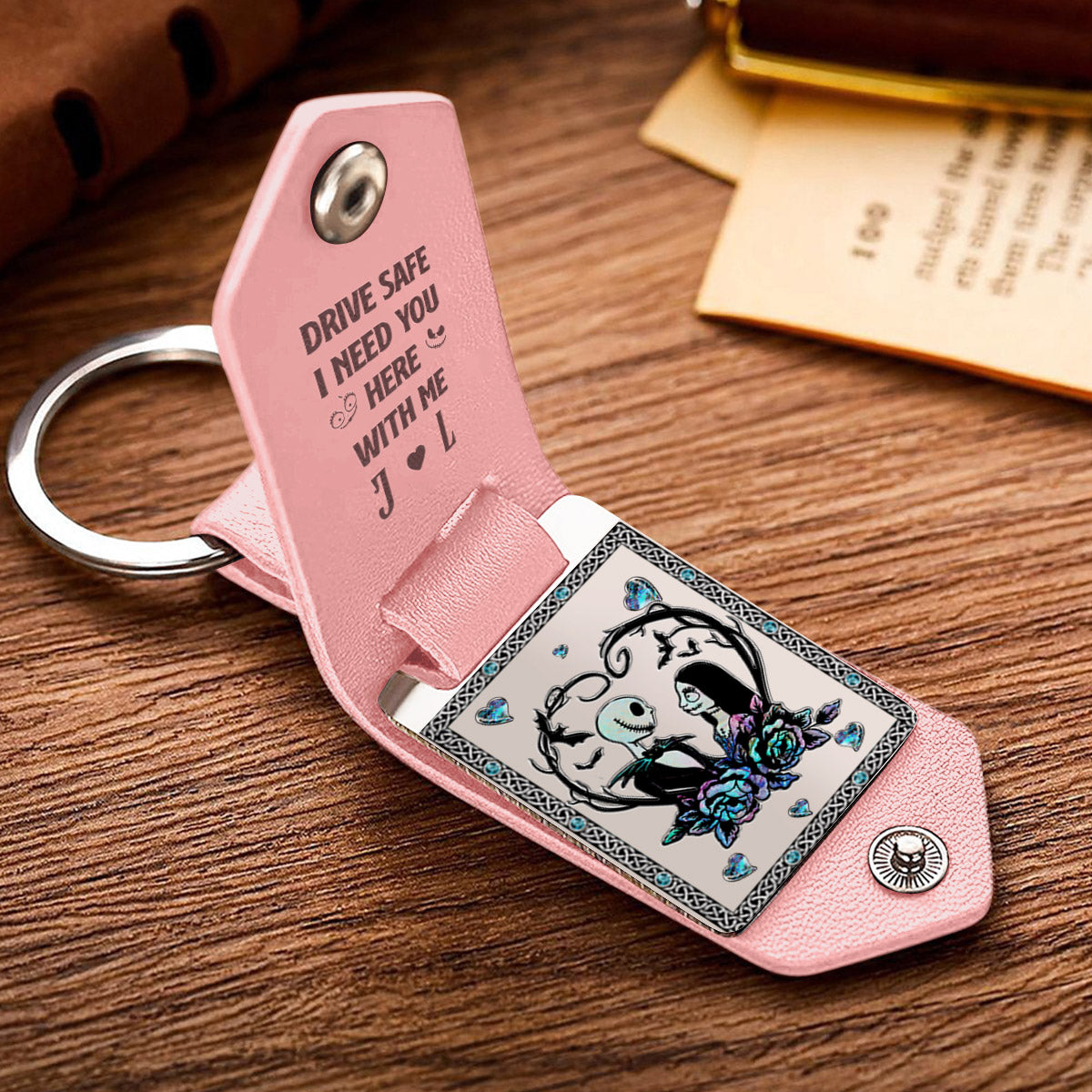 Drive Safe I Need You Nightmare Couple - Personalized Nightmare Leather Photo Keychain
