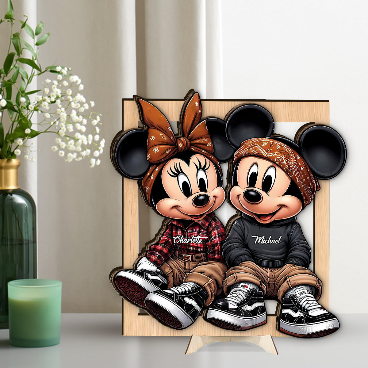 Chicano Mouse Couple - Personalized Mouse 2 Layered Wood Sign / Wood Plaque