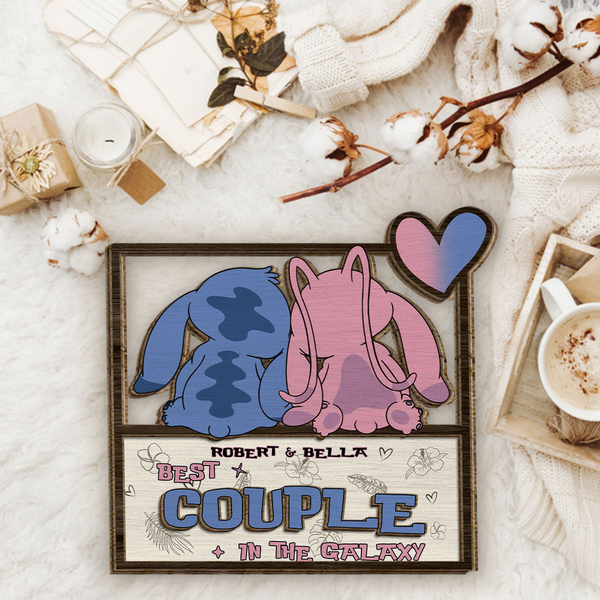 Best Couple In The Galaxy - Personalized Ohana 2 Layered Wood Sign / Wood Plaque