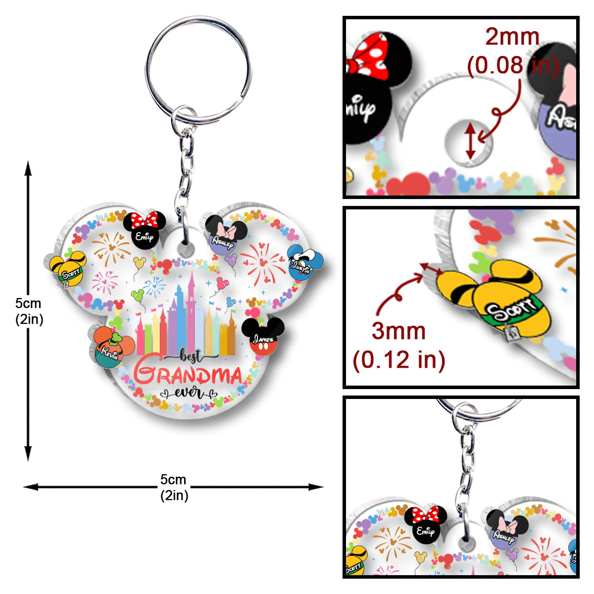 Best Grandma Mom Ever - Personalized Mouse Transparent Keychain