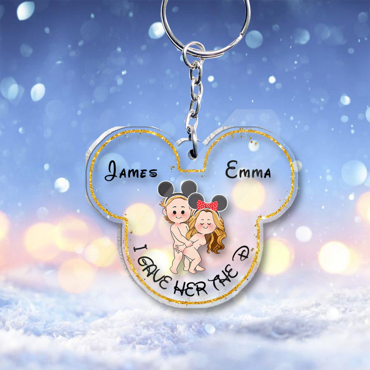 I Wanted The D I Gave Her The D Mouse Ears Couple - Personalized Mouse Transparent Keychain