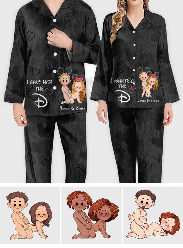 I Wanted The D I Gave Her The D Mouse Ears Couple - Personalized Mouse Button Down Pajamas